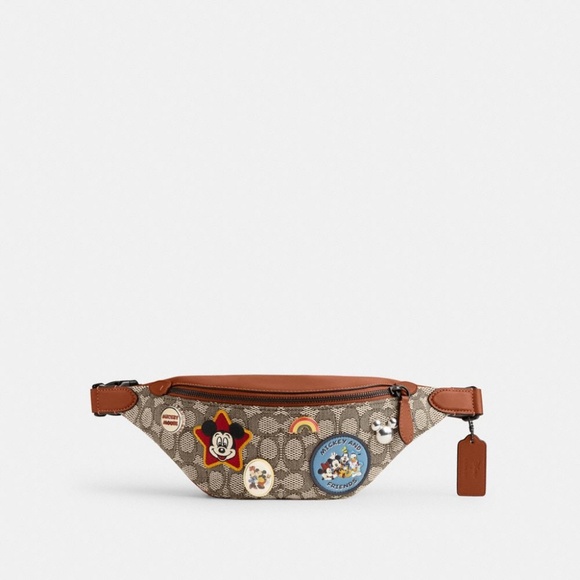 Disney X Coach Charter Belt Bag 7 In Signature Textile Jacquard With Patches - Picture 1 of 5